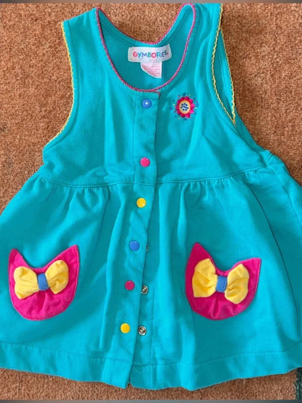 1993 Rainbow 🌈 tag Gymboree open hearts and bows baby dress. 6-12m